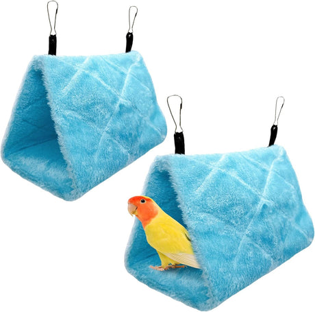 2Pcs Bird Tent Plush Hammock Warm Hut Hanging Nest for Cage 17*12*13cm Snuggle Sleeping Bed Parrot Hideaway Cave for Parakeet Cockatiels Cockatoo Lovebird（blue）