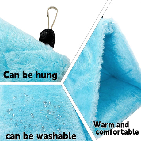 2Pcs Bird Tent Plush Hammock Warm Hut Hanging Nest for Cage 17*12*13cm Snuggle Sleeping Bed Parrot Hideaway Cave for Parakeet Cockatiels Cockatoo Lovebird（blue）