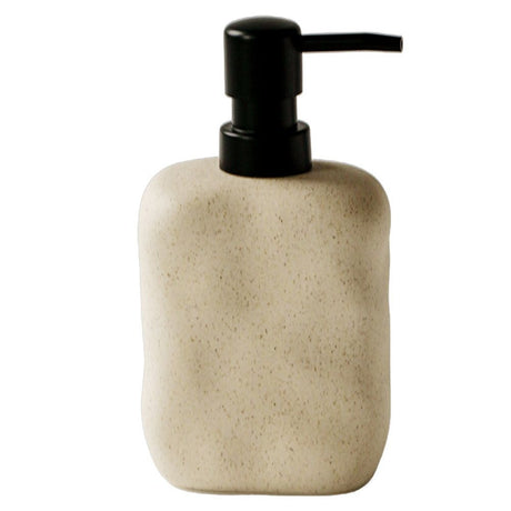Modern Ceramic Soap Dispenser, Beige Speckled Finish, Black Pump Top, Refillable Liquid Container for Bathroom Kitchen(440 ml)