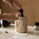 Modern Ceramic Soap Dispenser, Beige Speckled Finish, Black Pump Top, Refillable Liquid Container for Bathroom Kitchen(440 ml)
