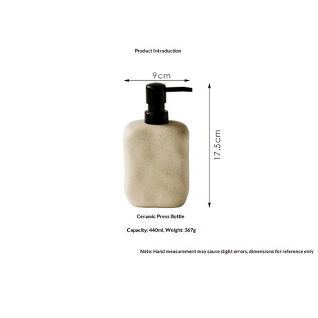 Modern Ceramic Soap Dispenser, Beige Speckled Finish, Black Pump Top, Refillable Liquid Container for Bathroom Kitchen(440 ml)