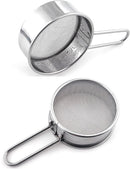 2pcs Small Strainer, Flour Colander Mini Small Flour Sifter for Baking Powder Sugar Coffee Pastas Tea,  Stainless Steel Food Strainer Mini Sifter with Handle