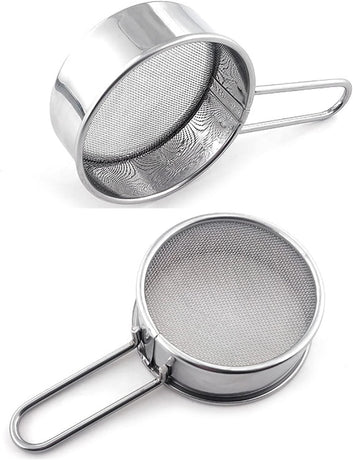2pcs Small Strainer, Flour Colander Mini Small Flour Sifter for Baking Powder Sugar Coffee Pastas Tea,  Stainless Steel Food Strainer Mini Sifter with Handle