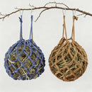 2 Pcs Rabbit Hay Feeder Mesh Bags, 2 Metal Hooks Hanging Hay Mesh Bags, Guinea Pig Hay Bags, High-Capacity Bunny Hay Bag for Rabbits, Chinchillas, Hamsters, （Coffee color+dark blue）