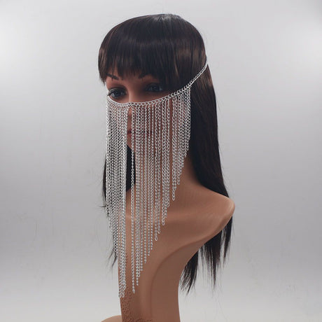 Tassel Veil Masks Women Headwear Face Chains Mask Masquerade Dance Party Costume Face Accessories Jewelry（silvery）