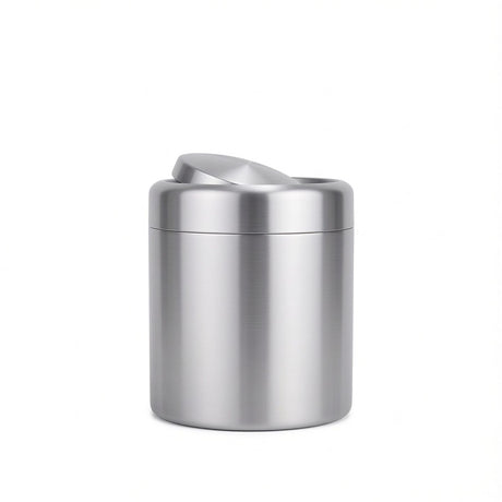 Covered trash cans, brushed stainless steel trash cans, cylindrical trash cans, bathroom, living room, office, kitchen trash cans (silver)