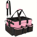 Cleaning storage bag with handle, shoulder strap storage, cleaning tool storage, cleaner and butler tote bag (pink)