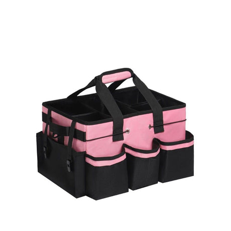 Cleaning storage bag with handle, shoulder strap storage, cleaning tool storage, cleaner and butler tote bag (pink)