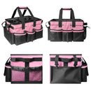 Cleaning storage bag with handle, shoulder strap storage, cleaning tool storage, cleaner and butler tote bag (pink)