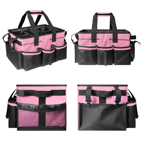 Cleaning storage bag with handle, shoulder strap storage, cleaning tool storage, cleaner and butler tote bag (pink)