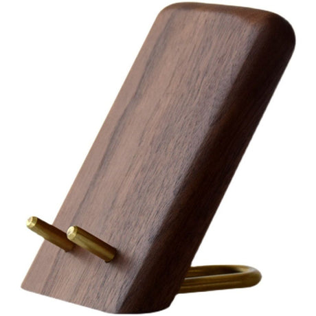 Wooden Desktop Phone Stand, Portable Mobile Phone Bracket for Office and Live Streaming, Creative Black Walnut Cellphone Holder with Stable Tabletop Rack