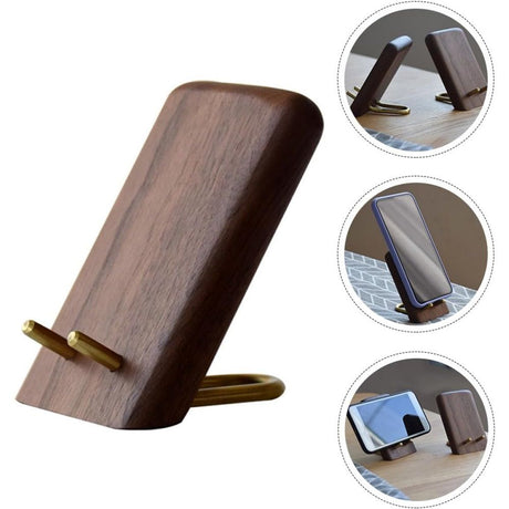 Wooden Desktop Phone Stand, Portable Mobile Phone Bracket for Office and Live Streaming, Creative Black Walnut Cellphone Holder with Stable Tabletop Rack