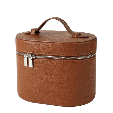 Makeup Bag Vanity Case with Divider and Handle, Aesthetic Makeup Bags, Waterproof PU Leather Toiletry Bag for Women Girls, Portable Cosmetic Organizer Bag (Brown)
