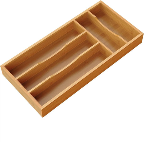 Bamboo Kitchen Drawer Silverware Organizer, Silverware Utensils Tray Holder for Small Drawer, Wood Caddy for Flatware Cutlery Knives 5-Slots