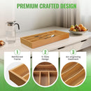 Bamboo Kitchen Drawer Silverware Organizer, Silverware Utensils Tray Holder for Small Drawer, Wood Caddy for Flatware Cutlery Knives 5-Slots