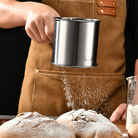 Flour Sifter for Baking, Handheld Strainer Sifter Stainless Steel, Hand Crank Squeeze Sieve for Baking w/Comfortable Handle for Flour Powdered Sugar Cake - Baker Supplies