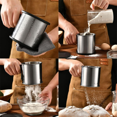 Flour Sifter for Baking, Handheld Strainer Sifter Stainless Steel, Hand Crank Squeeze Sieve for Baking w/Comfortable Handle for Flour Powdered Sugar Cake - Baker Supplies