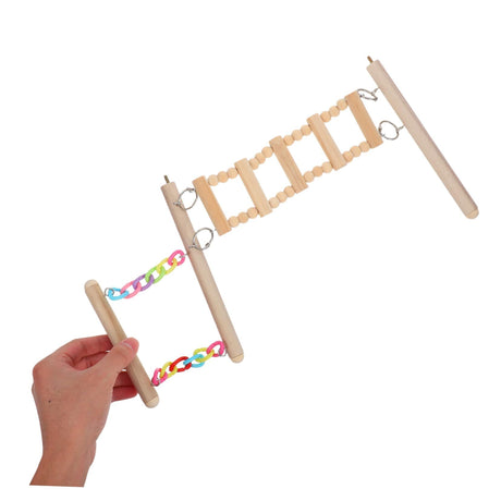 Wood Window Bird Perch Toy with Suction Cup, Climbing Ramp Ladder Platform, Enrichment Accessories Stuff for Parrot, Parakeet, Budgie, Cockatiel