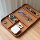 Leather Tray, Stylish and Organized Multifunctional Tray, for Table Entryway, Premium PU Leather, Tray for Keys, Watch, Wallet, Jewelry, and More (Brown )