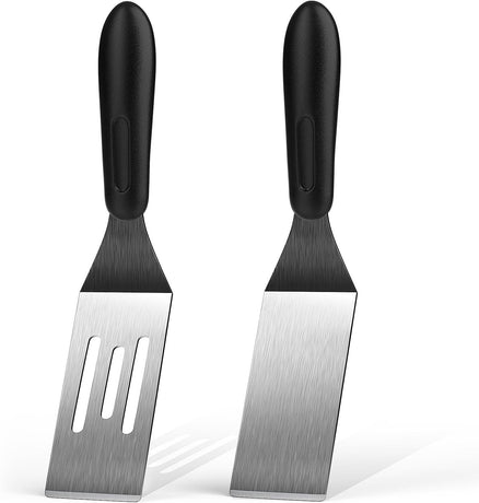 Stainless steel frying shovel, cooking small shovel, teppanyaki pancake scraper, steak cake shovel, creative kitchen tool（Solid+hollow shovel）