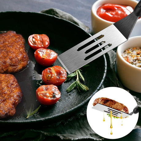 Stainless steel frying shovel, cooking small shovel, teppanyaki pancake scraper, steak cake shovel, creative kitchen tool（Solid+hollow shovel）