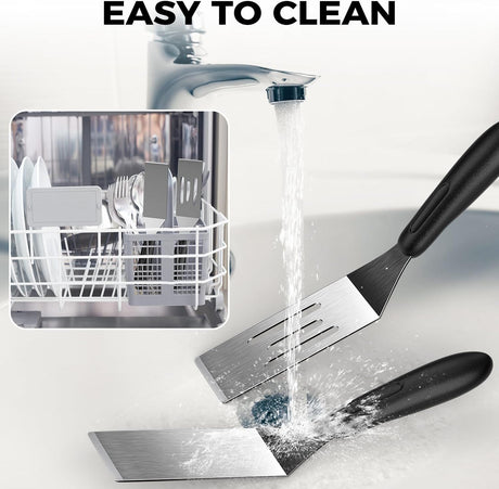 Stainless steel frying shovel, cooking small shovel, teppanyaki pancake scraper, steak cake shovel, creative kitchen tool（Solid+hollow shovel）