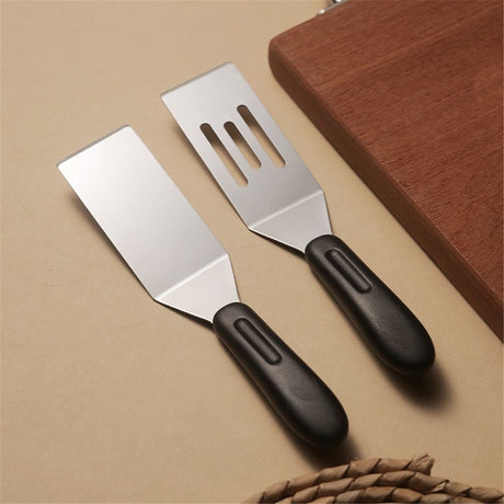 Stainless steel frying shovel, cooking small shovel, teppanyaki pancake scraper, steak cake shovel, creative kitchen tool（Solid+hollow shovel）