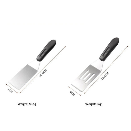 Stainless steel frying shovel, cooking small shovel, teppanyaki pancake scraper, steak cake shovel, creative kitchen tool（Solid+hollow shovel）