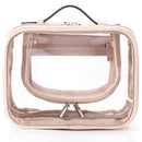 Travel Clear Toiletry Bag Makeup Bag, Cosmetics Case Toiletry Bag with Handle, Zipper Makeup Handbag Transparent Waterproof Large Capacity Storage Organizer for Women Girls（Pink）