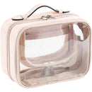 Travel Clear Toiletry Bag Makeup Bag, Cosmetics Case Toiletry Bag with Handle, Zipper Makeup Handbag Transparent Waterproof Large Capacity Storage Organizer for Women Girls（Pink）