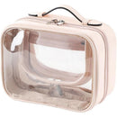 Travel Clear Toiletry Bag Makeup Bag, Cosmetics Case Toiletry Bag with Handle, Zipper Makeup Handbag Transparent Waterproof Large Capacity Storage Organizer for Women Girls（Pink）