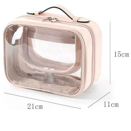 Travel Clear Toiletry Bag Makeup Bag, Cosmetics Case Toiletry Bag with Handle, Zipper Makeup Handbag Transparent Waterproof Large Capacity Storage Organizer for Women Girls（Pink）