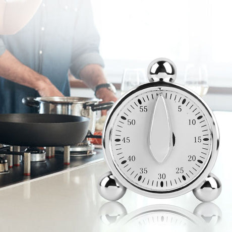Baking Timer Mechanical Cooking Reminder 60 Minute Kitchen Timer, Silver Clockwork timer small alarm clock design
