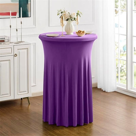 Cocktail Table Covers with Ruffle Skirt Stretch Fitted Cocktail Tablecloth Linens for Round Tables Washable Decorative High Top Table Covers -  Purple（60*110cm）