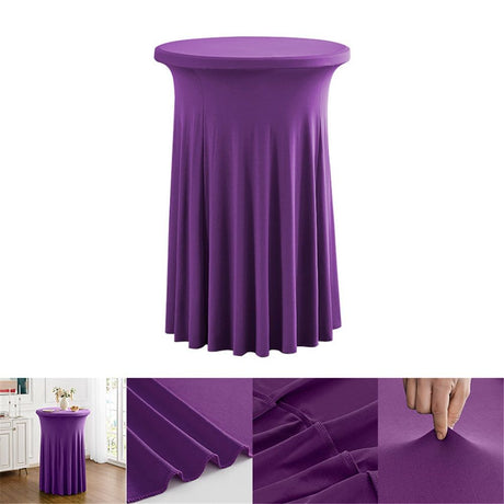 Cocktail Table Covers with Ruffle Skirt Stretch Fitted Cocktail Tablecloth Linens for Round Tables Washable Decorative High Top Table Covers -  Purple（60*110cm）