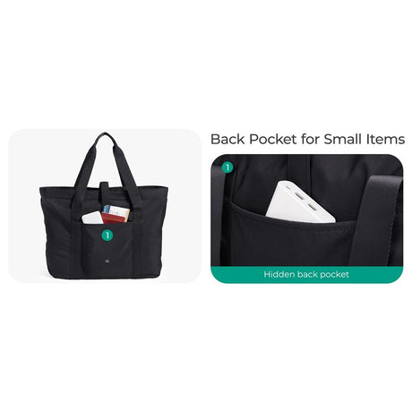 Tote Bag for Women, Foldable Tote Bag With Zipper Travel Large Shoulder Bag Handbag for Work（Black）