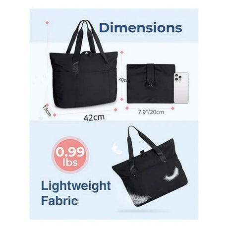 Tote Bag for Women, Foldable Tote Bag With Zipper Travel Large Shoulder Bag Handbag for Work（Black）