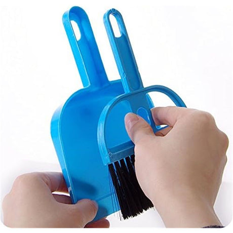 2pcs Pet Cage Broom Brush Dustpan Set - Small Cat Litter Sweeper for Pet Cage Clean and Car Keyboard Brush (Blue)