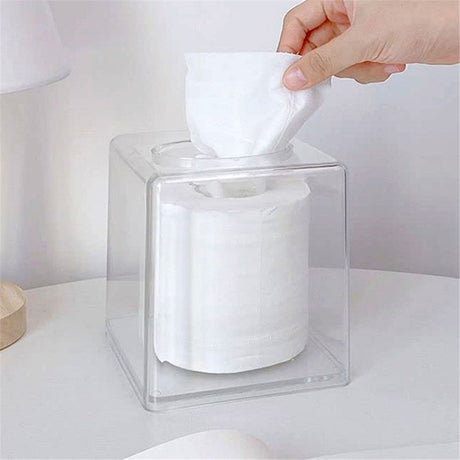 Tissue Box Holder & Cover Multi-Use Dryer Sheet & Mask Case Organizer for Bathroom, Car, Office, Table - Clear Square（14X14X14cm）