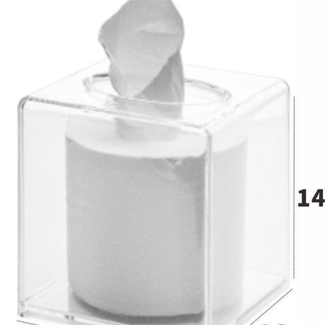 Tissue Box Holder & Cover Multi-Use Dryer Sheet & Mask Case Organizer for Bathroom, Car, Office, Table - Clear Square（14X14X14cm）