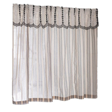Black and white striped lace curtain head door curtain, kitchen small curtain, translucent blocking curtain Width 135 * Height 60cm [excluding pole]