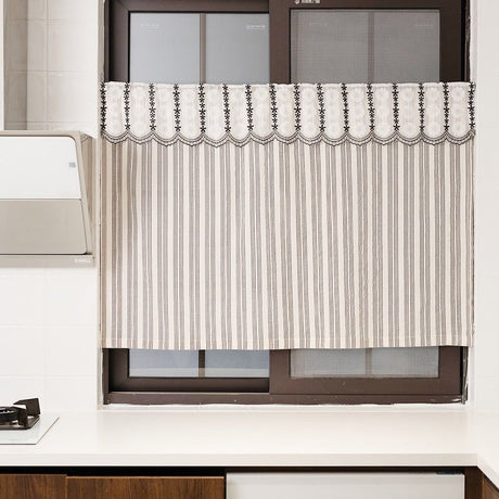 Black and white striped lace curtain head door curtain, kitchen small curtain, translucent blocking curtain Width 135 * Height 60cm [excluding pole]