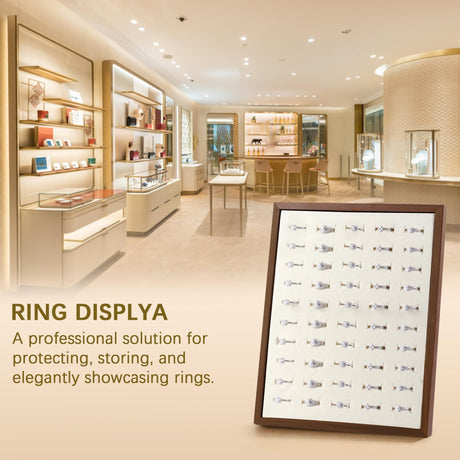 Ring Display Stand - 50 Slots Shaped  Jewelry Tray Ring Board Earrings Organizer , jewelry storage Black walnut wood color（Only includes display racks）