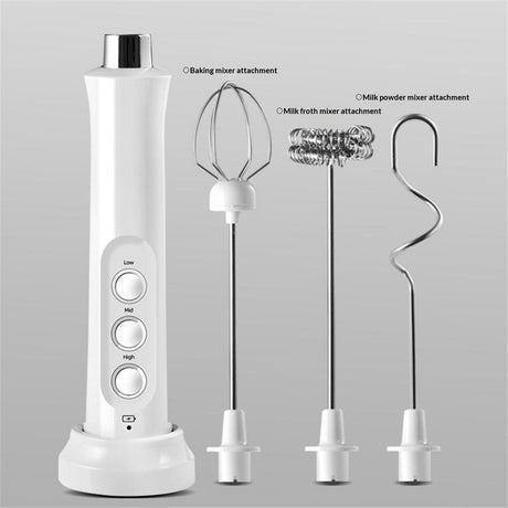 Handheld Rechargeable, Drink Mixer Electric Whisk for Coffee, Detachable With 3 Stainless Whisks, Hand Mixer for Lattes, Cappuccino, Matcha, Egg, （ White）