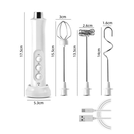 Handheld Rechargeable, Drink Mixer Electric Whisk for Coffee, Detachable With 3 Stainless Whisks, Hand Mixer for Lattes, Cappuccino, Matcha, Egg, （ White）