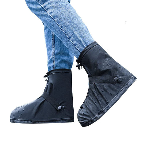 Cycling middle tube rainproof shoe cover, outdoor thick high tube waterproof rain boots shoe cover, suitable for rainy days, men's and women's anti slip and wear-resistant(Black, M)