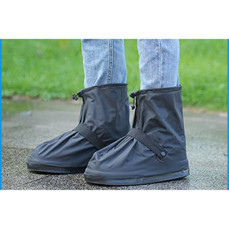 Cycling middle tube rainproof shoe cover, outdoor thick high tube waterproof rain boots shoe cover, suitable for rainy days, men's and women's anti slip and wear-resistant(Black, M)