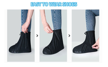 Cycling middle tube rainproof shoe cover, outdoor thick high tube waterproof rain boots shoe cover, suitable for rainy days, men's and women's anti slip and wear-resistant(Black, M)