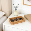 Small Rattan Serving Tray, Natural Wicker Decorative Tray Handwoven for Keys Trinkets Rings Cosmetics, Decorative Jewelry Perfume Tray for Coffee Table Entryway Living Room(Small)