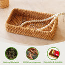Small Rattan Serving Tray, Natural Wicker Decorative Tray Handwoven for Keys Trinkets Rings Cosmetics, Decorative Jewelry Perfume Tray for Coffee Table Entryway Living Room(Small)